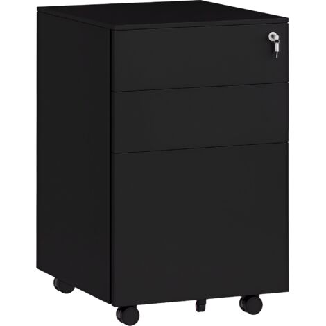 Vinsetto 3-Drawer Filing Cabinet w/ Removable Pencil Tray Lockable File Cabinet Black (1/5)