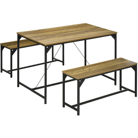 HOMCOM Dining Table and Bench Set for 4, Modern Kitchen Table & 2 Benches
