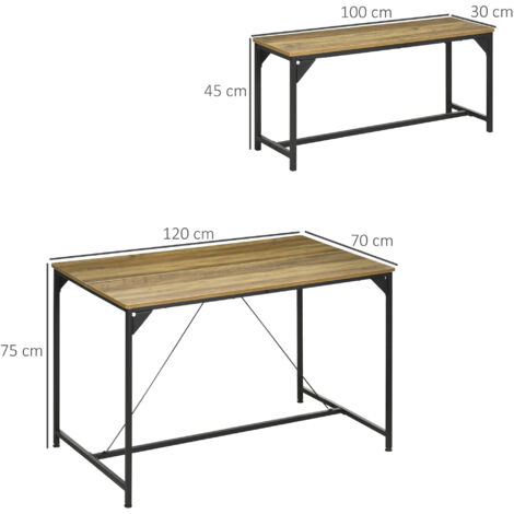 HOMCOM Dining Table and Bench Set for 4, Modern Kitchen Table & 2 Benches