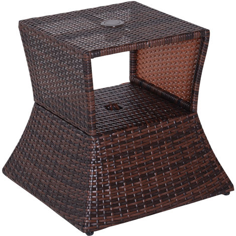 Outsunny Outdoor Patio Rattan Wicker Coffee Table Side Table W Umbrella Hole