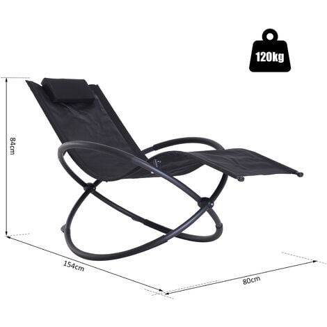 Outsunny Orbital Lounger Zero Gravity Patio Chaise Foldable Rock Chair w/ Pillow Black