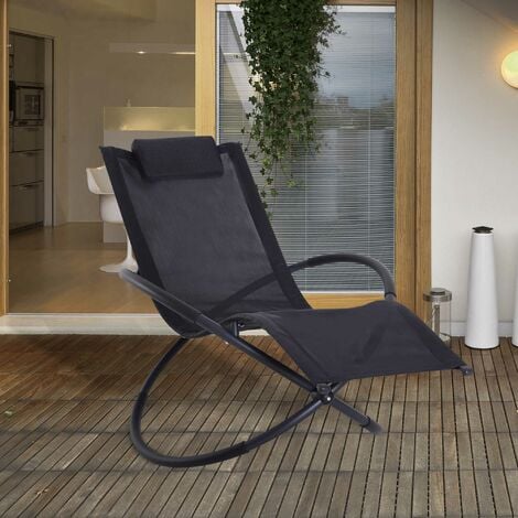 Outsunny Orbital Lounger Zero Gravity Patio Chaise Foldable Rock Chair w/ Pillow Black