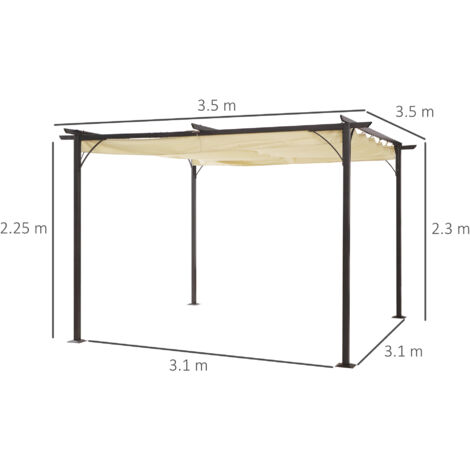 Outsunny 3.5x3.5m Pergola Metal Gazebo Backyard Porch Awning Retractable Canopy Beige