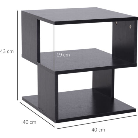 Modern Square 2 Tier Wood Coffee Side Table Storage Shelf Rack Living Room Black
