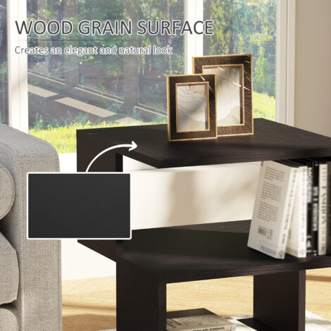 Modern Square 2 Tier Wood Coffee Side Table Storage Shelf Rack Living Room Black