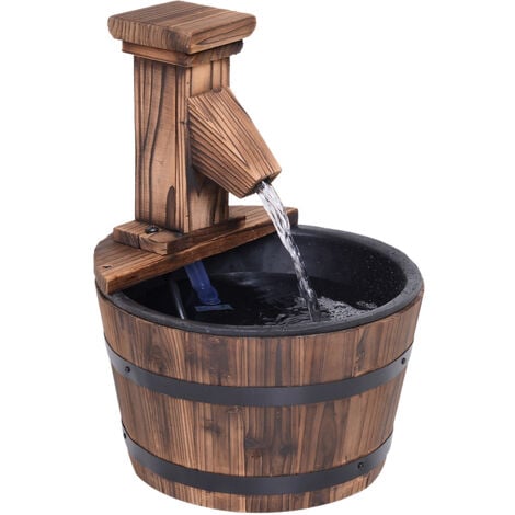 Outsunny Garden Wood Barrel Pump Patio Electric Water Fountain Deck Feature New