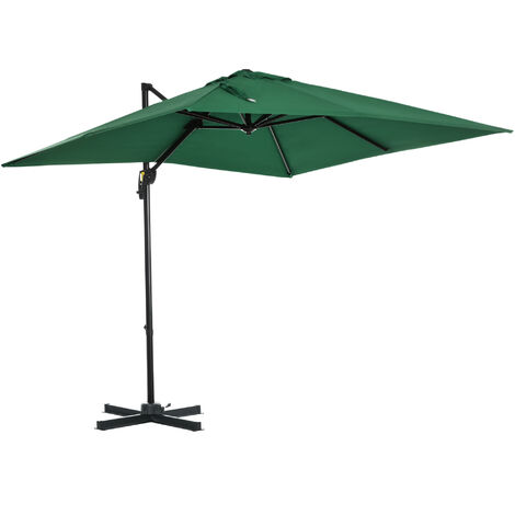 Outsunny Square Cantilever Roma Parasol 360° Rotation w/ Hand Crank, Green