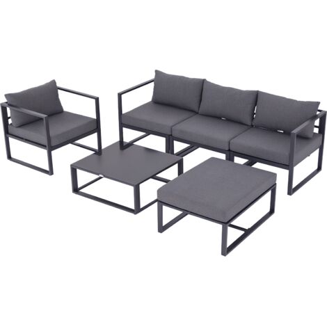 Outsunny 6pcs Garden Sectional Sofa Set Aluminum Frame Coffee Table Footstool