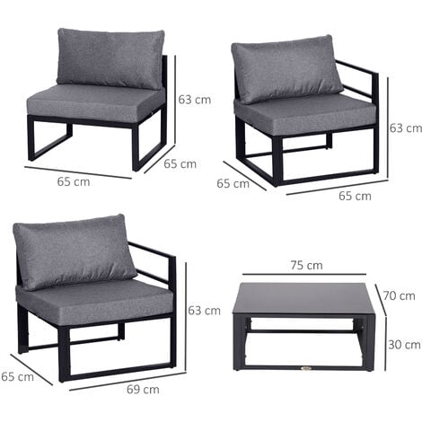 Outsunny 6Pcs Outdoor Sectional Sofa Set Conversation Aluminum Frame w/ Cushion