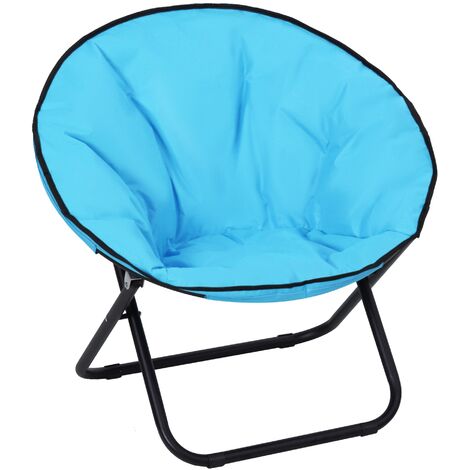 Outsunny Folding Saucer Moon Chair Oversized Padded Seat Round Oxford Blue
