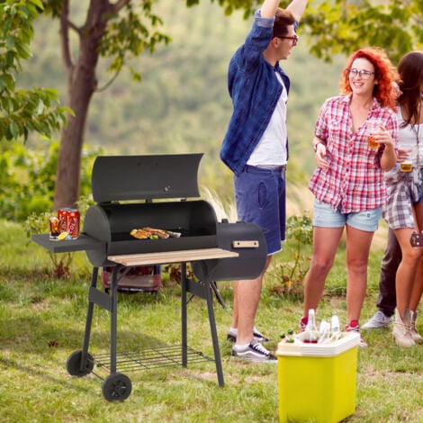 Outsunny Portable Charcoal BBQ Grill Steel Offset Smoker Combo Backyard