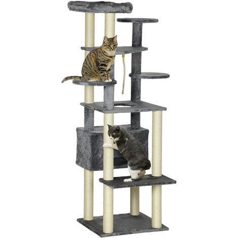 PawHut 184cm Cat Tree for Indoor Cats, Modern Cat Tower with Cat Bed - Grey