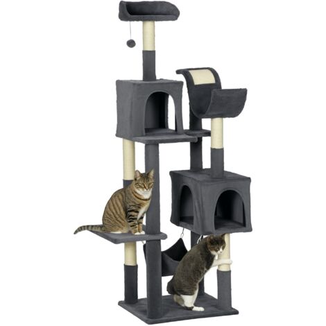 PawHut 177cm Cat Tree Mult-level with Scratching Posts 2 Houses, Dark Grey