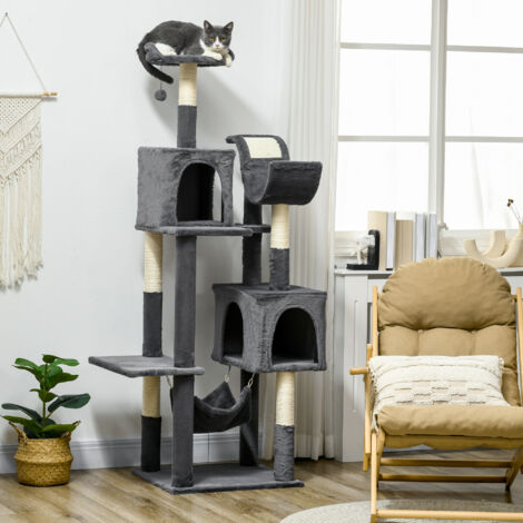 PawHut 177cm Cat Tree Mult-level with Scratching Posts 2 Houses, Dark Grey