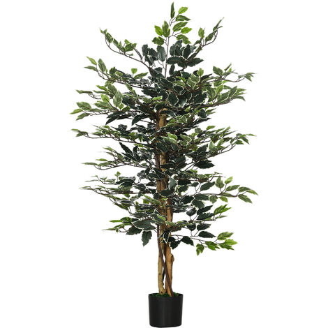 HOMCOM Artificial Ficus Tree with Lifelike Leaves and Natural Trunks Green (1/5)