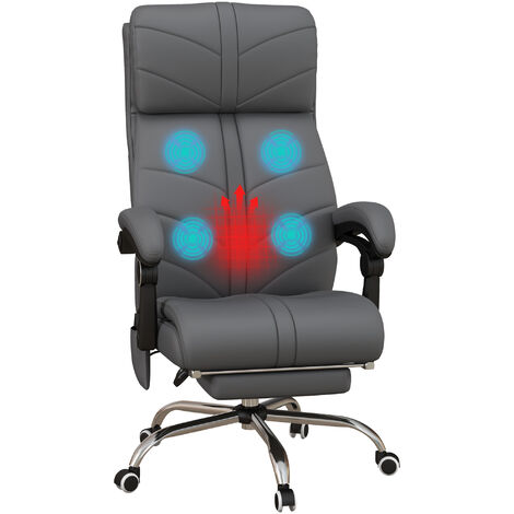 Vinsetto PU Leather Vibration Massage Office Chair with Heat, Footrest, Grey (1/5)
