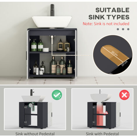 "kleankin Bathroom Vanity Unit, Sink Cabinet with Shelf, Light Grey 10 ...