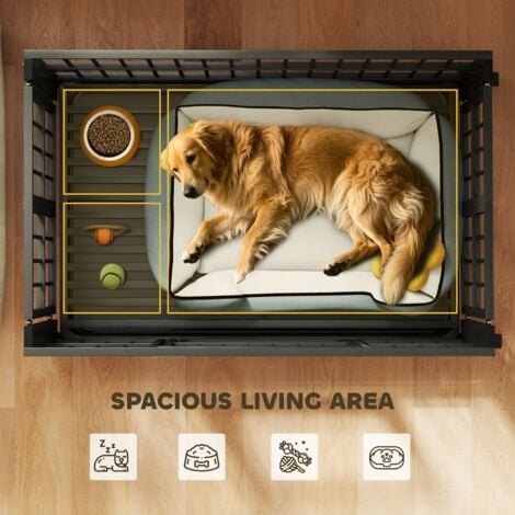 PawHut Heavy Duty Dog Crate Foldable Dog Cage on Wheels Removable Tray 43 Inch