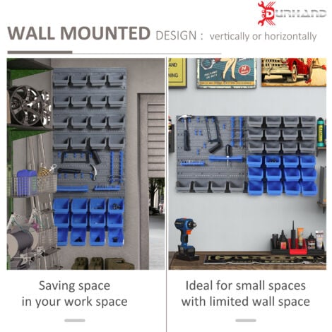 DURHAND 44 Pcs On-Wall Garage DIY Storage Unit Pegboard Tool Equipment Blue