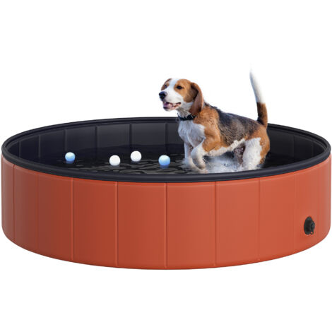 PawHut Foldable Dog Paddling Pool Pet Swimming Pool Bathing Tub Φ80 × 20H cm Red