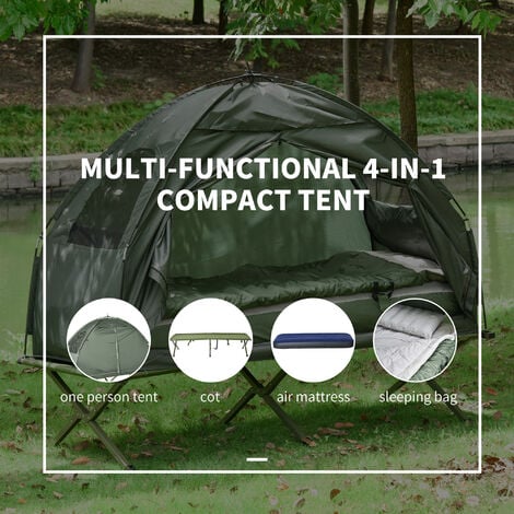 Outdoor 1 Person Folding Dome Tent Hiking Camping Bed Cot W/ Sleeping Bag New