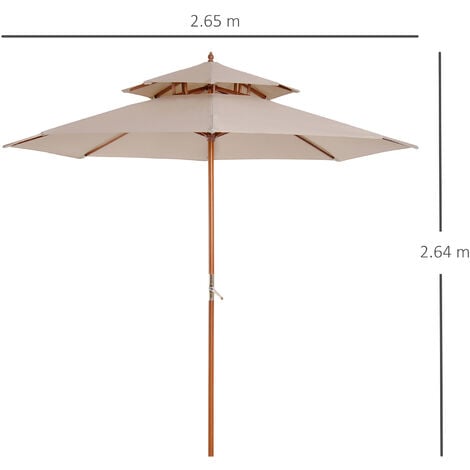 Outsunny Garden Wood Patio Parasol Sun Shade Outdoor Umbrella Canopy Beige