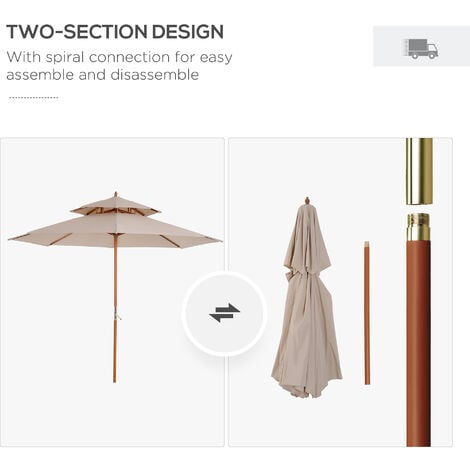 Outsunny Garden Wood Patio Parasol Sun Shade Outdoor Umbrella Canopy Beige