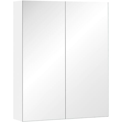HOMCOM 60x75cm Mirror Cabinet Wall Mount Storage Organizer Door Adjustable Shelf