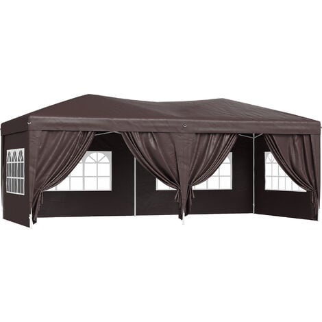 Outsunny 3m x 6m Pop Up Gazebo Party Tent Canopy Marquee with Storage Bag Coffee