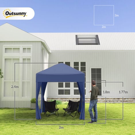 Outsunny 2mx2m Pop Up Gazebo Party Tent Canopy Marquee with Storage Bag Blue