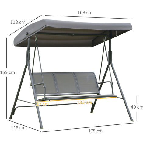 Outsunny 3 Seater Garden Swing Patio Hammock w/ Canopy for Outdoor Grey