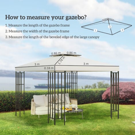 Outsunny 3(m) 2 Tier Garden Gazebo Top Cover Replacement Canopy Roof Cream White