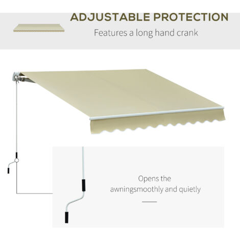 HOMCOM Garden Patio Manual Awning Canopy Sun Shade Shelter Cream