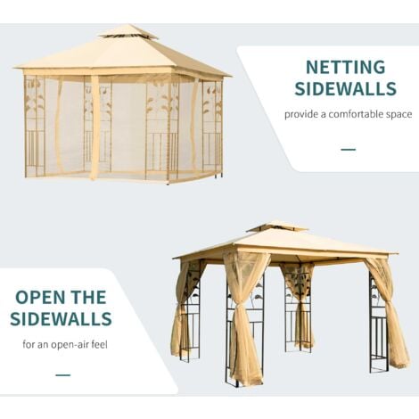 Outsunny 3 x 3(m)  Garden Gazebo Marquee Tent Canopy Shelter Pavilion Beige