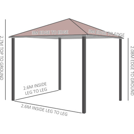 Outsunny 3x3m Garden Metal Gazebo Marquee Patio Party Tent Canopy Shelter Brown