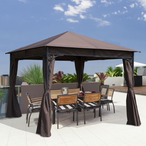 Outsunny 3x3m Garden Metal Gazebo Marquee Patio Party Tent Canopy Shelter Brown
