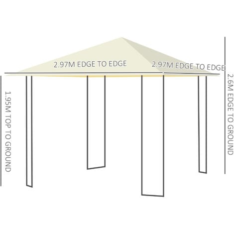Outsunny Garden Gazebo Awning Tent Marquee Water Resistant Steel Cream 3mx3m