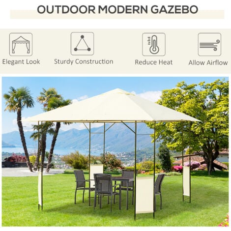 Outsunny Garden Gazebo Awning Tent Marquee Water Resistant Steel Cream 3mx3m