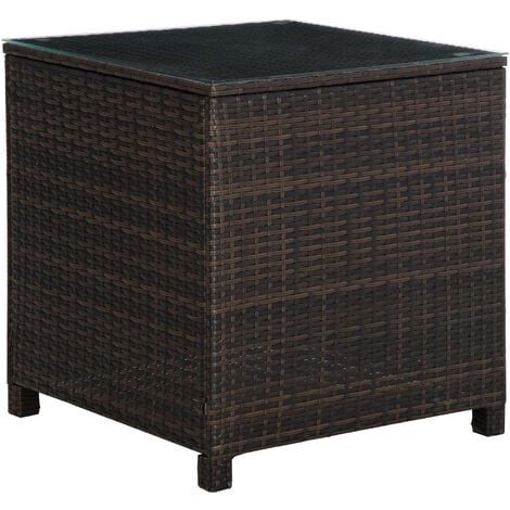 Outsunny Side Table Furniture Tempered Glass Garden Patio Wicker Brown