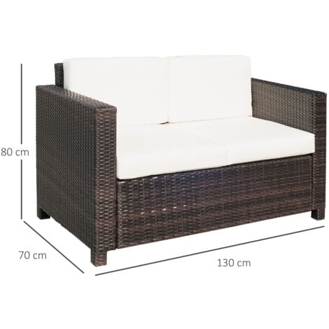 Outsunny 2 Seater Rattan Sofa Wicker Outdoor Furniture Chair - Brown