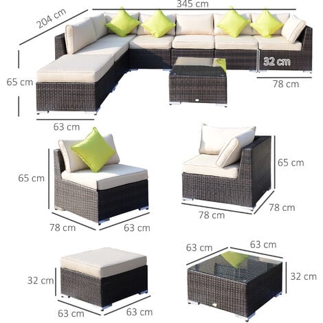 Outsunny 8pc Rattan Sofa Garden Furniture Aluminium Outdoor Patio Set  Mixed Brown