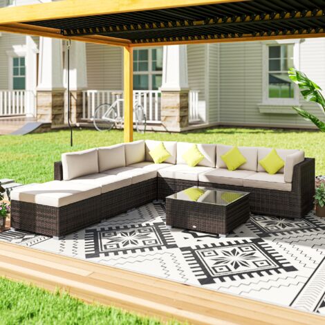 Outsunny 8pc Rattan Sofa Garden Furniture Aluminium Outdoor Patio Set  Mixed Brown