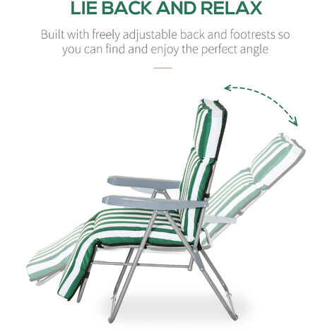 Outsunny Set of 2 Adjustable Sun Lounger Recliner Reclining Seat Green
