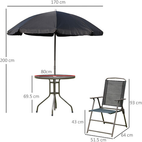 Outsunny Garden Dining Set Outdoor Furniture Folding Chairs Table Parasol Black