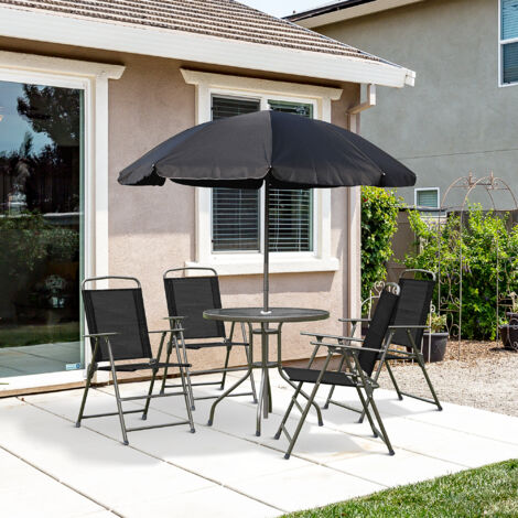 Outsunny Garden Dining Set Outdoor Furniture Folding Chairs Table Parasol Black