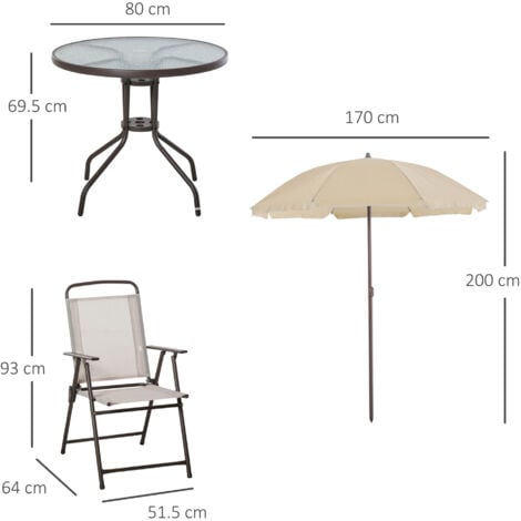 Outsunny Garden Dining Set Outdoor Furniture Folding Chairs Table Parasol Beige