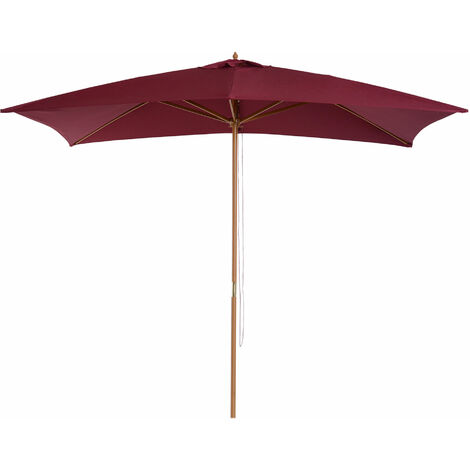 Outsunny Wooden Garden Parasol Sun Shade Patio Umbrella Canopy Wine Red