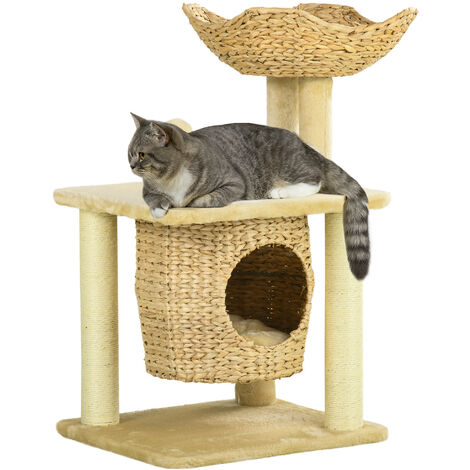 PawHut Cat Tree with Scratching Posts, Cat House, Bed, Washable Cushions