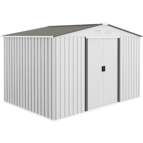 Outsunny 9 x 6ft Metal Garden Shed, Outdoor Storage Tool House with Ventilation Slots, Foundation Kit and Lockable Double Doors Silver (1/5)