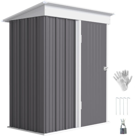 Outsunny 5x3ft Steel Small Garden Shed, Outdoor Lean-to Shed Grey